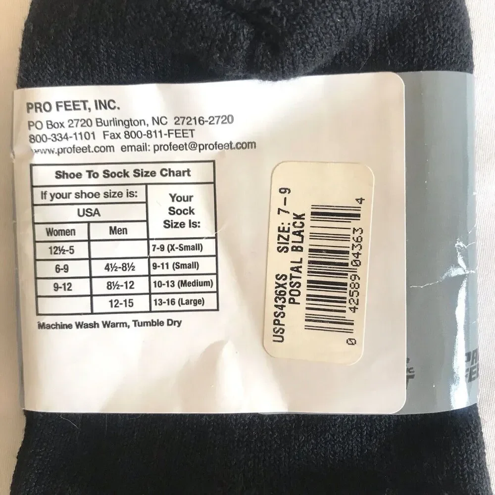 NWT PRO FEET USPS Certified Black Quarter Socks Wmn Size 7-9 XS Fits 12.5-5 Shoe